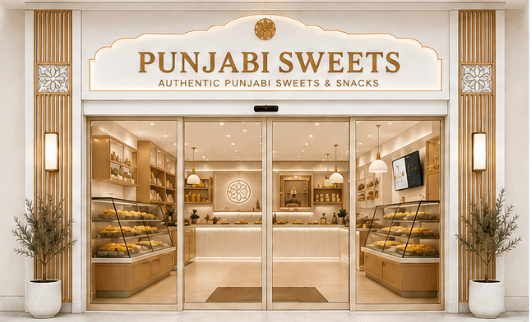 The name, the display and the welcome—resolved as one façade.